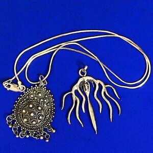 Pair of unique pendants and fine chain, all sterling